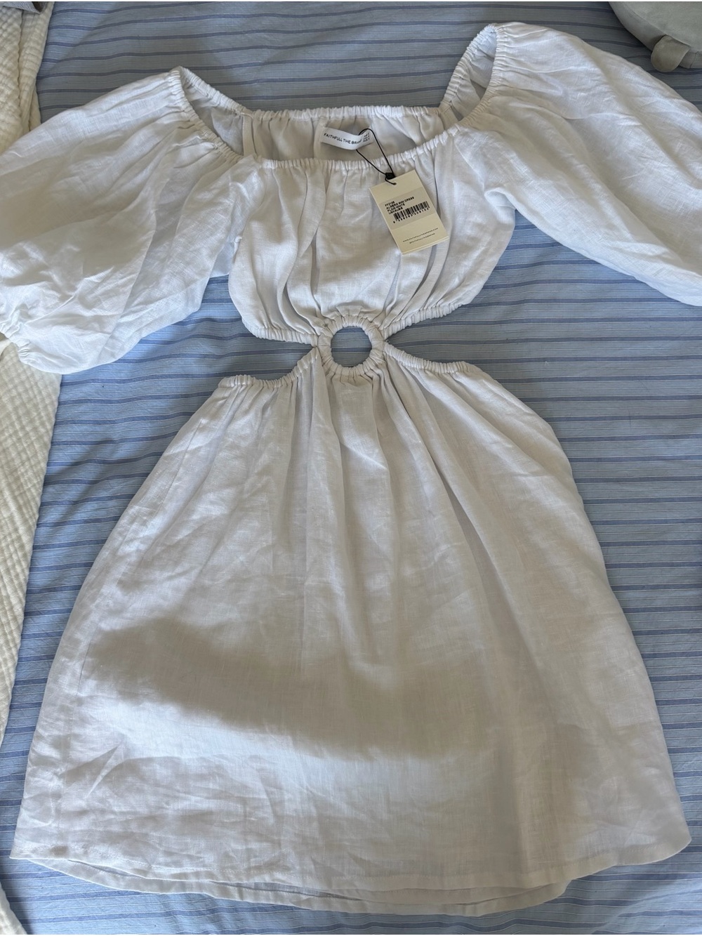 Faithfull The Brand Almero Mini Dress - Plain White Size 4 Linen NWT - Picture 3 of 6